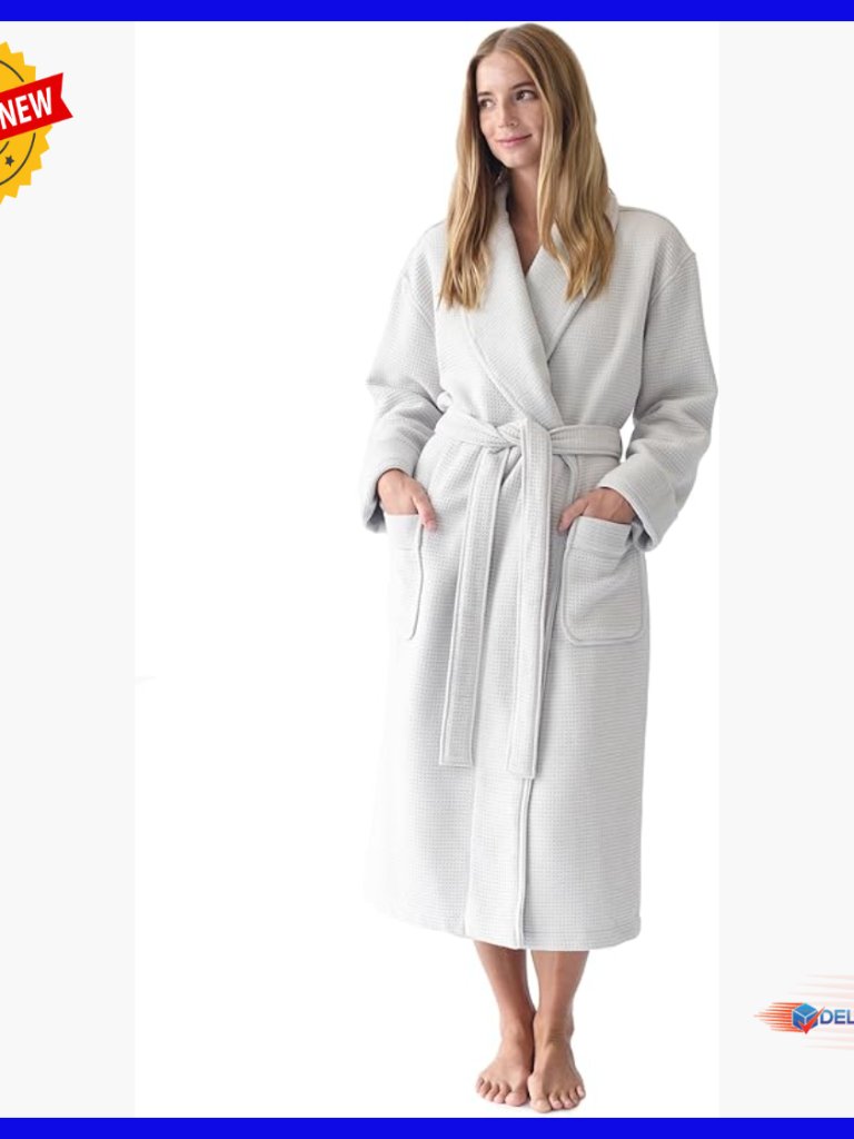 Lightweight Waffle Bath Robe With Pockets, Viscose Bamboo Blend
